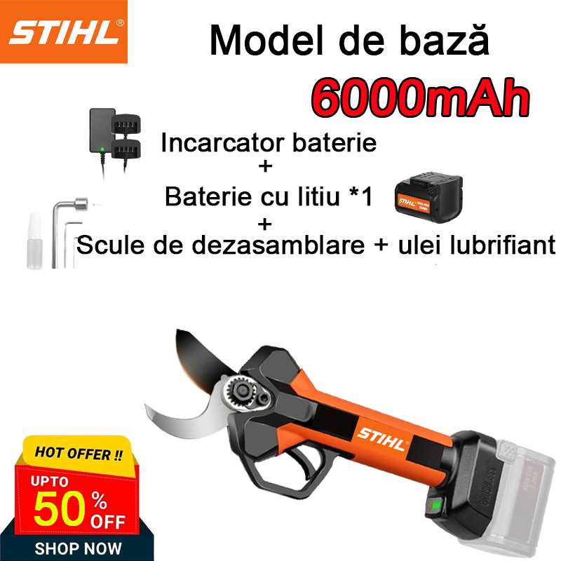 [Cea mai recentă foarfecă digitală Stihl] Model de bază: baterie cu litiu 6000mAh, utilizare continuă timp de 5 ore + încărcător + unealtă de demontare