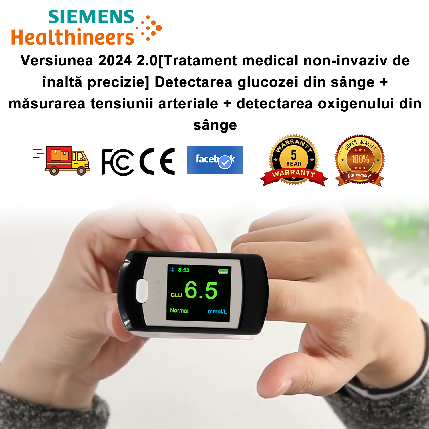 Versiunea 2024 2.0[Tratament medical non-invaziv de înaltă precizie] Detectarea glucozei din sânge + măsurarea tensiunii arteriale + detectarea oxigenului din sânge